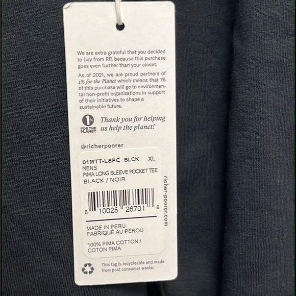 Richer Poorer Pima Pocket Long Sleeve Tee in Black - Picture 6 of 12